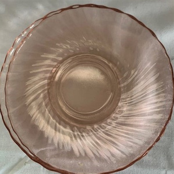 Vintage Arcoroc Pink Swirl Glass Rosaline Pattern Collection - Lunch Plate-Wine Glasses- Fruit Bowls and Saucer Made in France -Replacement