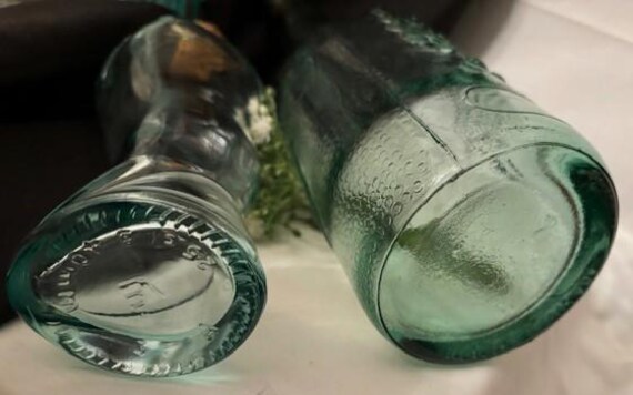 Vintage Rare Decorative Mint Green Frosted Glass Bottles W