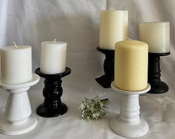 Variety Ceramic Pillar Candle Holders White and Black Round/Square 2 Different Styles-Glossy-Flat Finish-Shabby Chic-Home Decor
