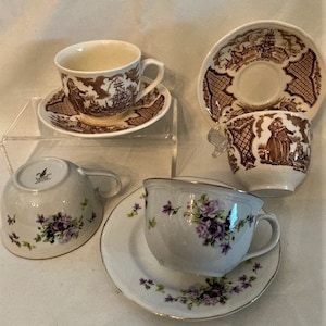 Vintage Lynns Fine China Cup and Saucer Set/ Cup and Saucer Set Alfred Meakin Fair Winds Brown Staffordshire England