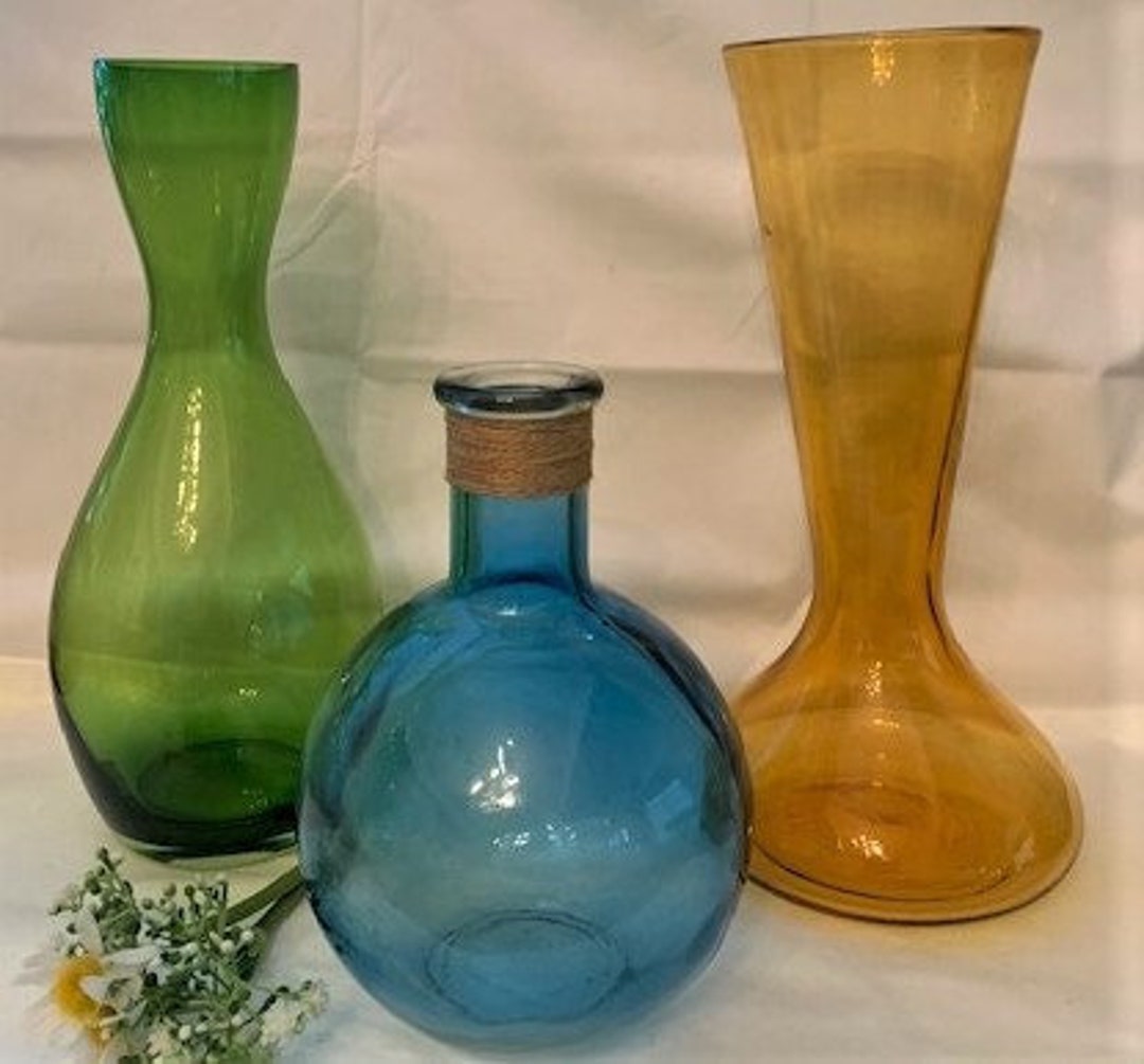 Vintage Tall Vibrantly Yellow Vase Long Fluted Toptall Vase Hand Made
