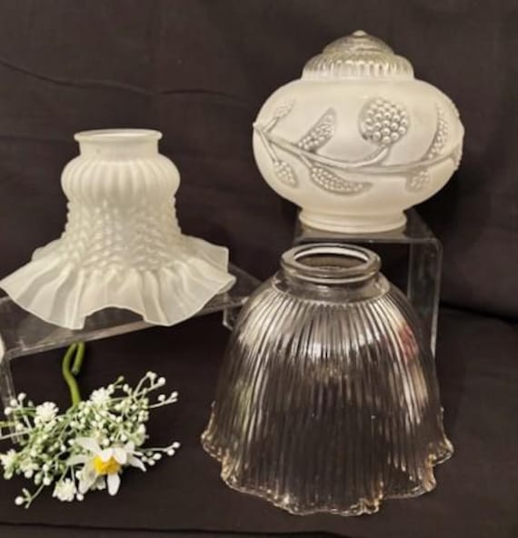 Vintage Vielzahl Milchglas Leuchte Ersatzschirm Rüschenglas-Runde gefrostete Deckenleuchte Schatten-Holophan Rüschenglas Lampe Shad