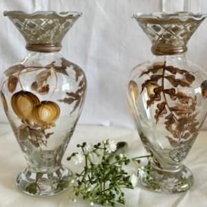 Vintage Tracy Porter Hand Painted Footed Small Bud Glass Vase Fall Colors Acorn -Made in USA-Home Decor