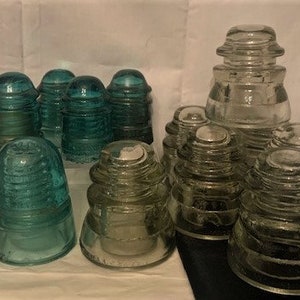 Vintage Collection of Colorful Glass Insulator-  Hemingray #12-W. Brookfield - Armstrong DPI.- Made in USA