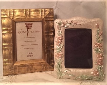 Holds 4 X 4 Snap shot Vintage Connoisseur Cream and Gold embossed Picture Frame with Scrollwork Design Accent On Cream