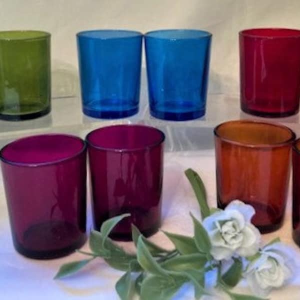 Votive Variety Round Tealight Glass Votive Candle Holders Blue, Red, Purple, Green, Amber-Hobnail Red -Modern Clear Glass Design
