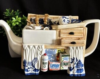 Vintage Paul Cardew "Blue Willow" Kitchen Wash Basin Teapot-Designed in England-