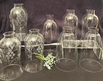 Vintage Glass Hurricane Glass Shade Variety Size/Style Collection-Clear Glass-Embossed Grapes Pattern Embossed Berries-Replacement-Home Deco