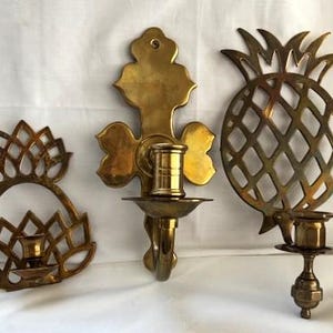 Vintage Variety of Single Brass Wall Sconce Candlestick Holder-Cross Design-Pierced Pineapple- Home Decor-Made in Hong Kong-China