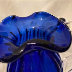 Vintage Round Bulbous Hand Blown Cobalt Blue Thick Glass Vase Bowl ...