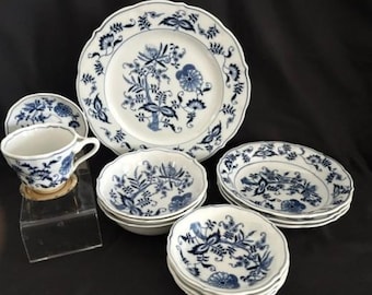 Vintage Replacement-Variety Japan "Blue Danube" Porcelain Dinner Plate & Soup Bowl, Cereal Bowl, Fruit Bowl, Cup, Small Saucer-Made in Japan