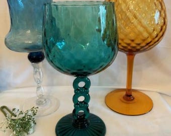 Vintage MidCentury Italian Art/Glass Variety Collection Glass Bowl/Vase-Seafoam Green Optical Glass-Colonial Blue Glass-Amber Optic Diamond