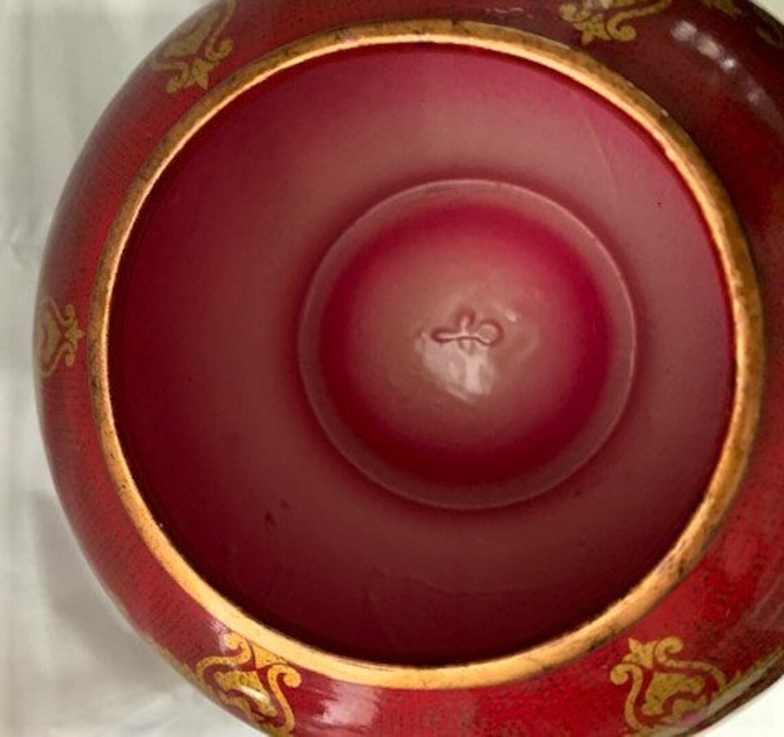 Vintage Tall Large Ginger Jar With Lid Chinoiserie Burgandy Etsy