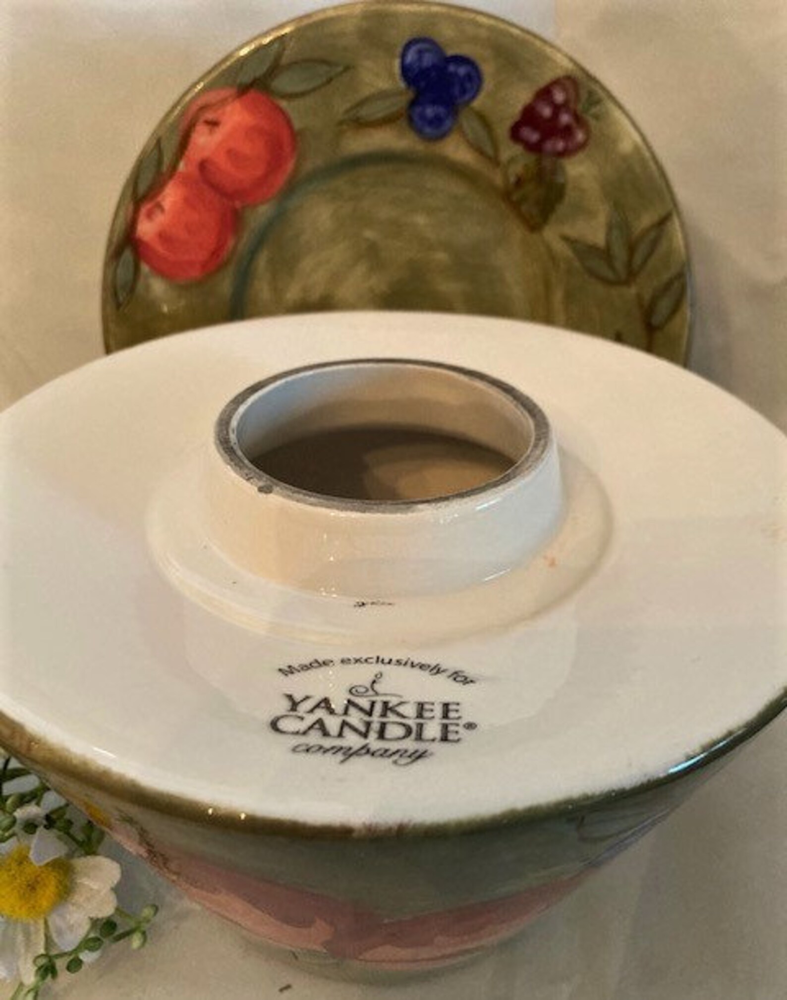 Vintage Yankee Candle Shade Crackled Glass Purple Flowers Etsy