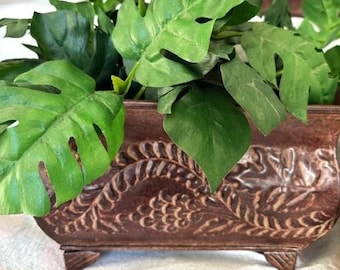 Variety Size/Style Embossed Brown Metal Planter & Vintage Rustic Garden Angel Metal Wire Halo and Wings-Indoor/Outdoor-Garden/Home Decor
