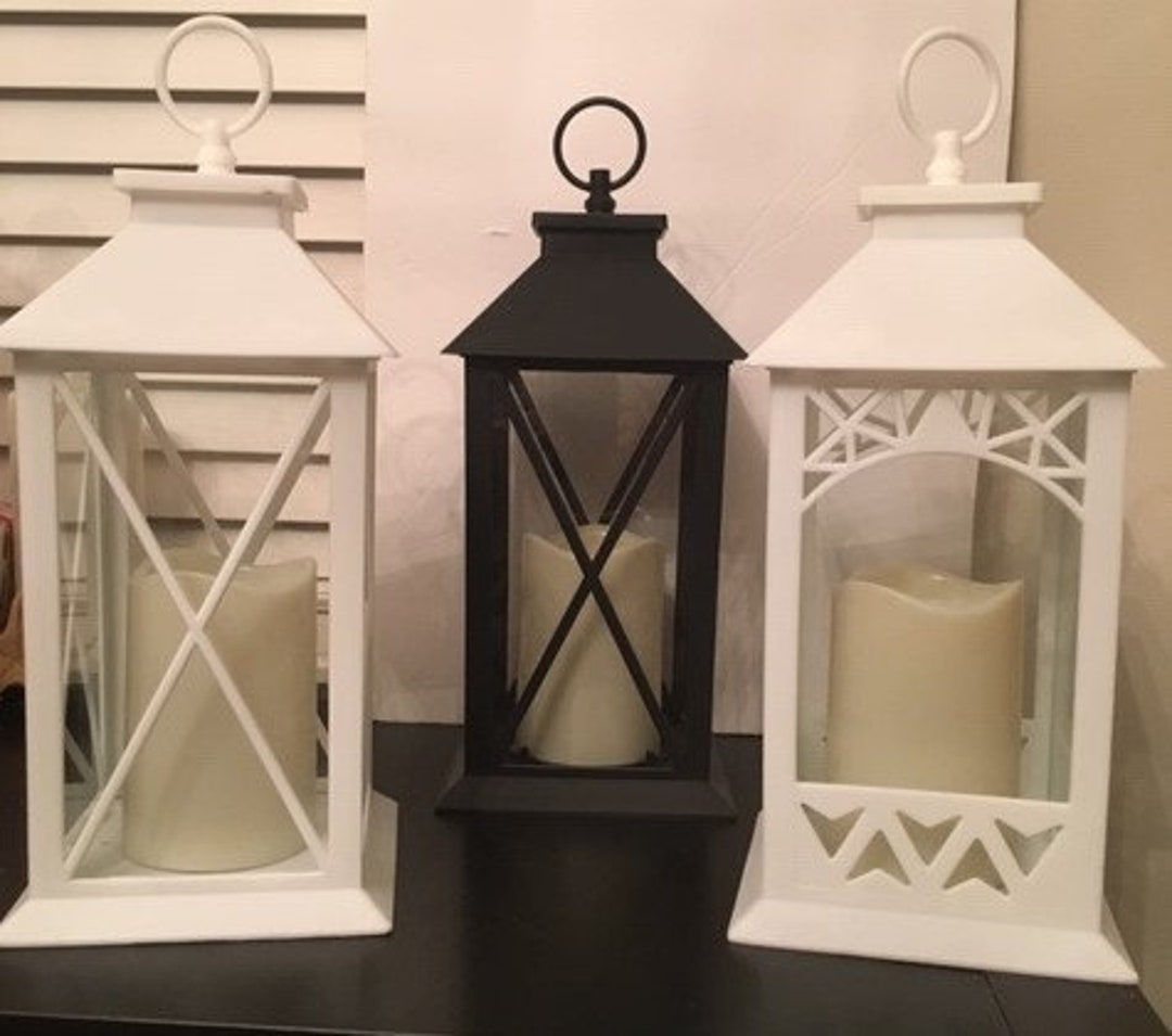 Lantern decorative LED White Black Lantern With Pillar Candle 4