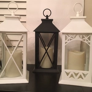 Lantern-Decorative LED White & Black Lantern with Pillar Candle- 4 Different Style