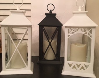 Lantern-Decorative LED White & Black Lantern with Pillar Candle- 4 Different Style