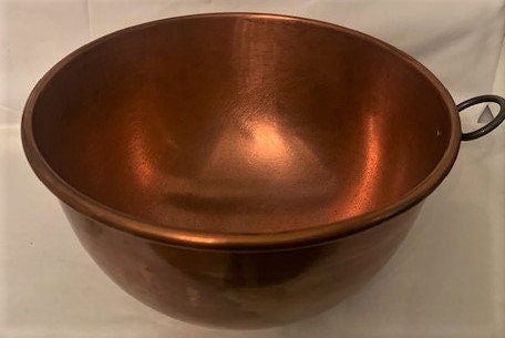 Vintage Copper Mixing Bowls, Pair Farmhouse Kitchenware, Rolled