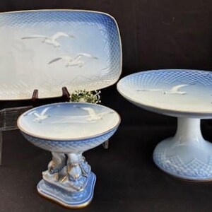 Vintage Bing & Grøndahl "Mås" Mönster Porslin Copenhagen Collection - Tårtfat - Godisskål - Rektangulärt fat - Danmark - Samlare