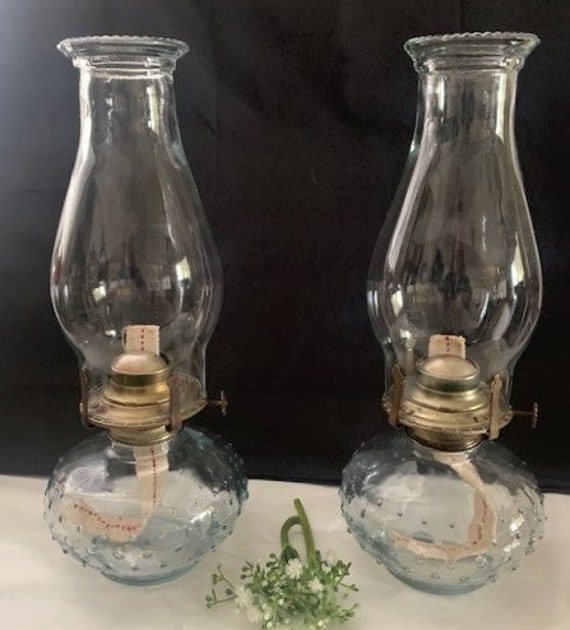 Vintage Lamplight Farm Glass Oil Lamp Hobnail Design Hurricane Etsy