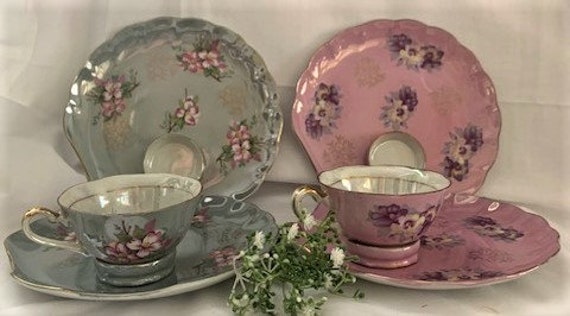 Vintage Royal Halsey Very Fine Pink Iridescent Tennis Snack Set