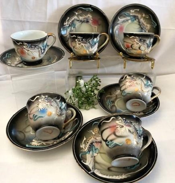 Vintage Fleetwood China Hand Painted 3D Dragon Moriage Demi Teacup