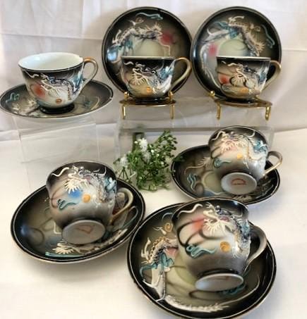 Vintage Fleetwood China Hand Painted 3D Dragon Moriage Demi Teacup