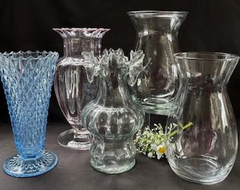 Vintage Indiana Glass Regal Blue Diamond Point Cut Glass Vase- Variety of Glass Vases Size Style and Colors- Pink-Clear-Home Decor-Art Glass