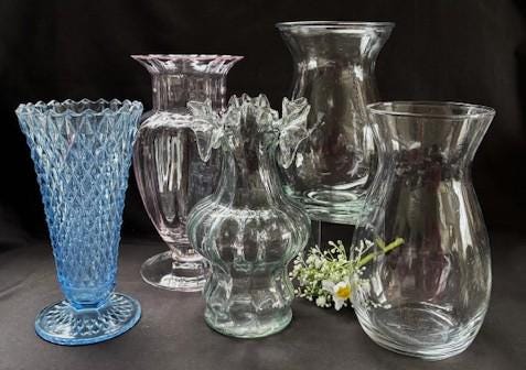 Vintage Indiana Glass Regal Blue Diamond Point Cut Glass Vase- Variety of Glass Vases Size Style and Colors- Pink-clear-home Decor-art Glass