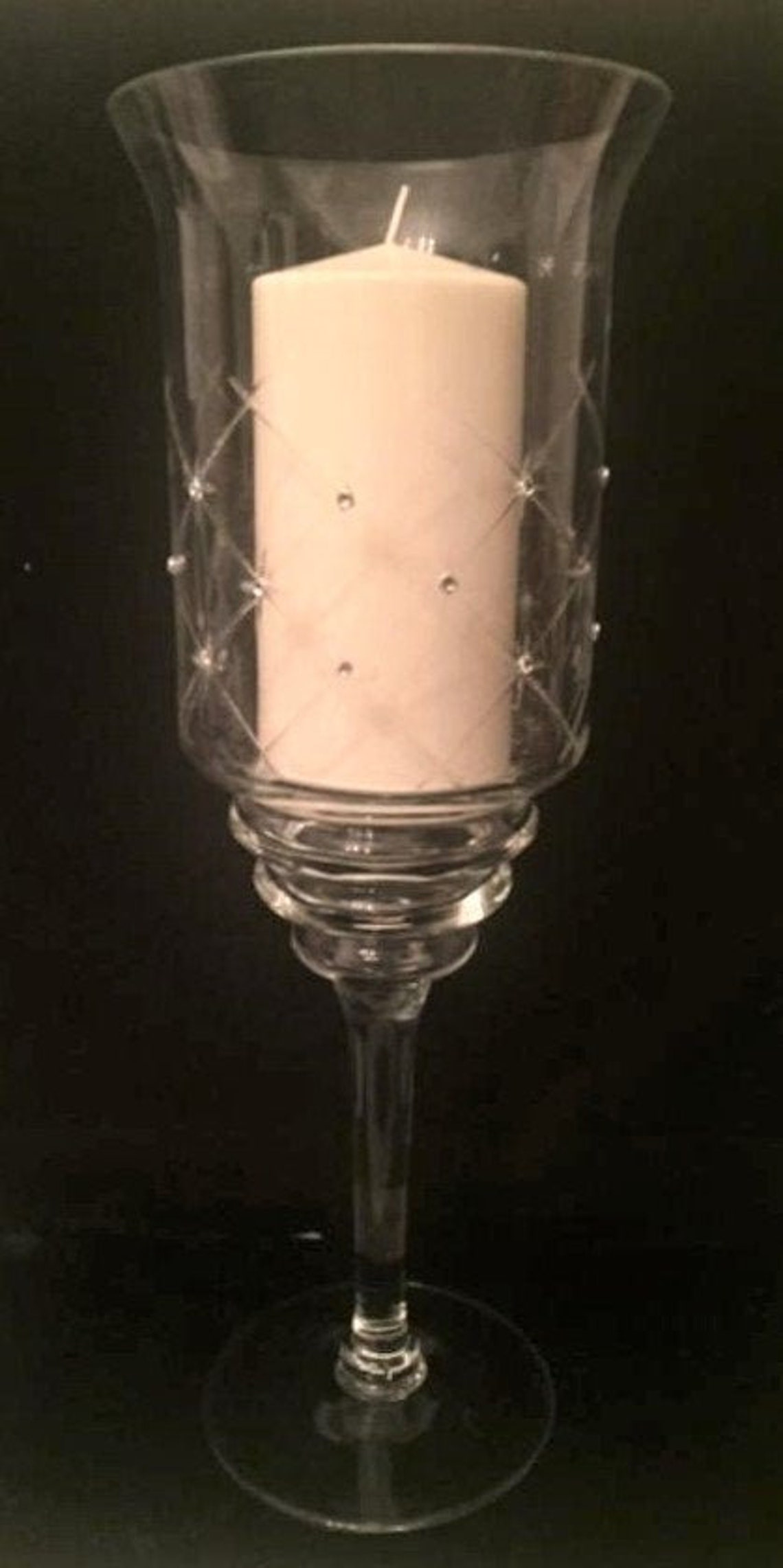 Long Stem Glass Candle Holder With Diamond Cut Glass and a Etsy