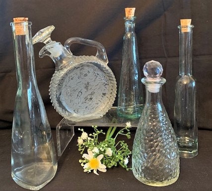 Decorative Hammered Glass Bottles with Stoppers 6.875 x 2.625 in.