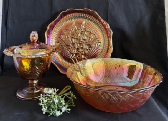 Vintage Jeanette Glass Company Carnival Glass Plate Iridescent
