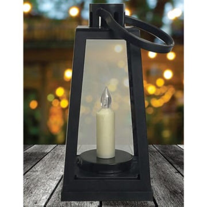 Black Batteryoperated Flame Effect Lantern With Handle & Etsy