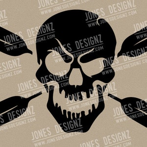 Pode incluir: Um design de caveira e ossos cruzados em preto e branco com o texto "JONES DESIGNZ" repetido em toda a imagem.