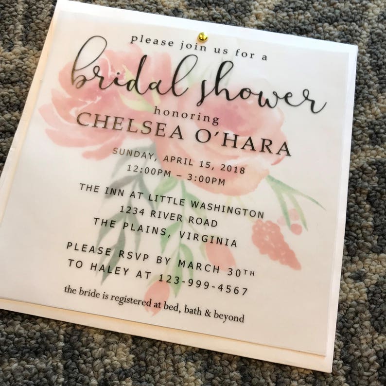 Set of 25 Custom bridal and baby shower invitations vellum Etsy