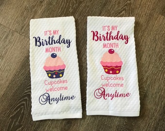 Personalized Machine Embroidered Kitchen Towel - Happy Birthday Month