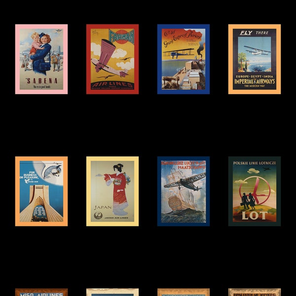 Vintage Airline Travel Posters Collage With 4 Sheets and 2 Sizes