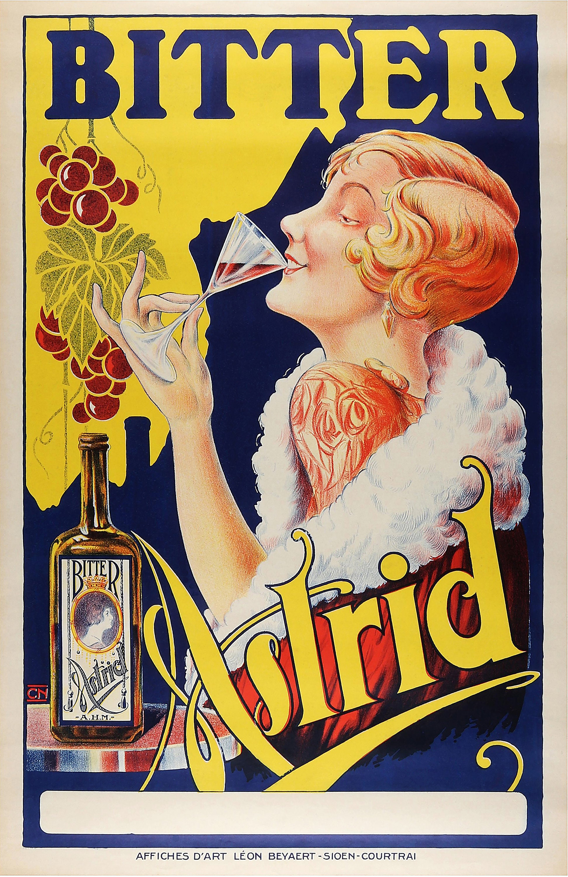 Vintage Belgian Liquor Poster Titled Bitter Astrid Circa 1910-1925