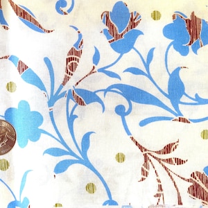 Flower cotton fabric - Two separate pieces (dusty blue, maroon, white, sage)
