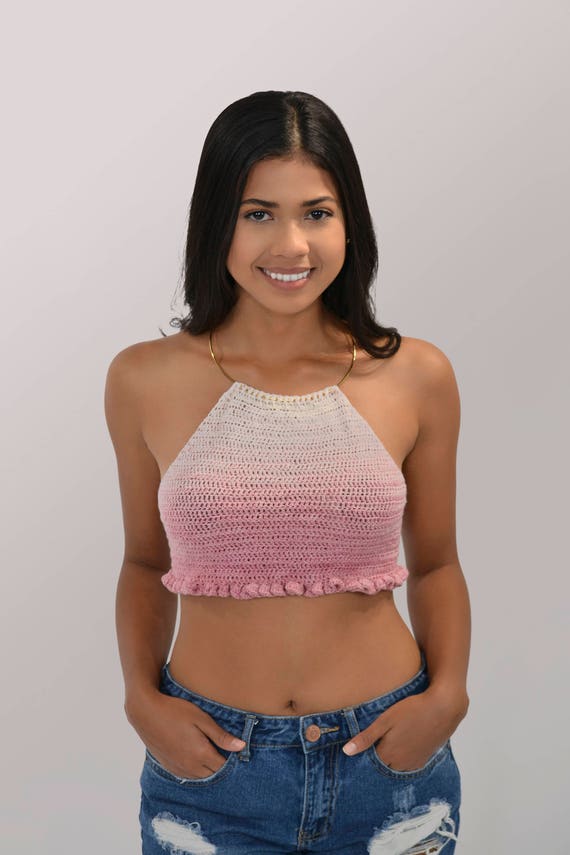 Ombre Top Light Pink/pink Cropped - Etsy