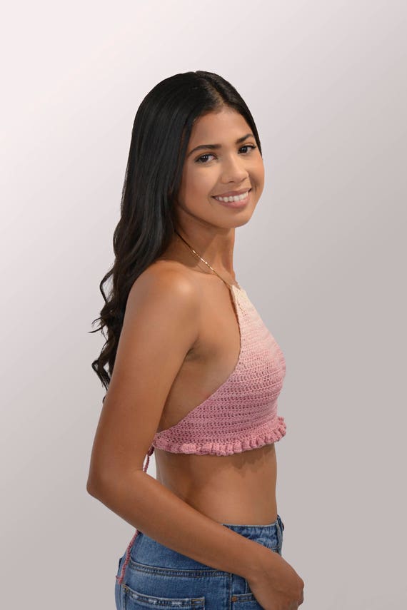 Ombre Top Light Pink/pink Cropped - Etsy
