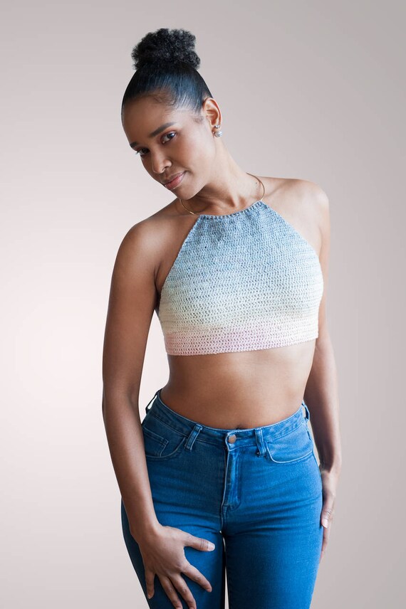 white cropped halter top