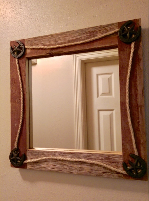 Reclaimed Barn Wood Mirror With Horseshoes Etsy