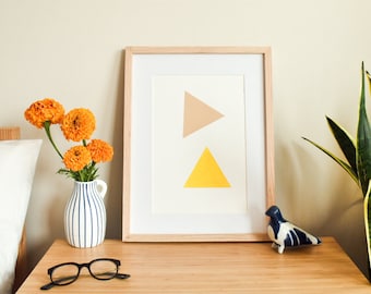 Sunny tris — Midcentury art, minimalist painting, midcentury modern art, triangle painting, geometric painting, colorful home decor,