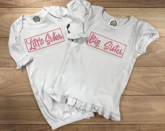 Big Sister Little Sister Faux Smocked Embroidered Shirt - Sibling Set - Coming Home from hospital outfits - new baby - Matching siblings