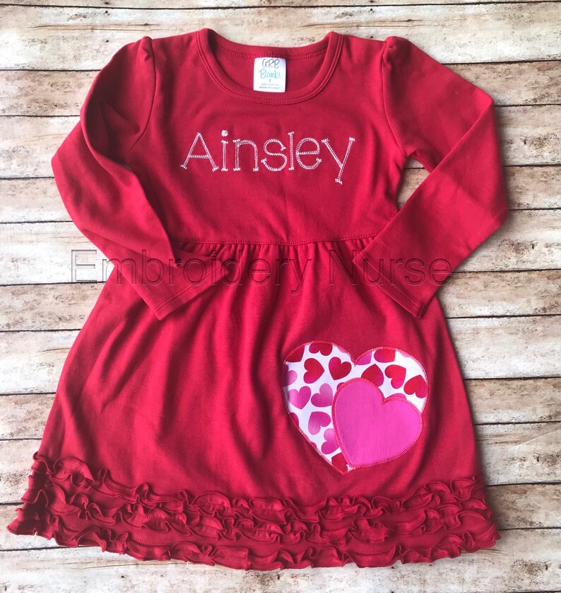 Pink Valentines Dress Embroidered Valentines Hearts Etsy