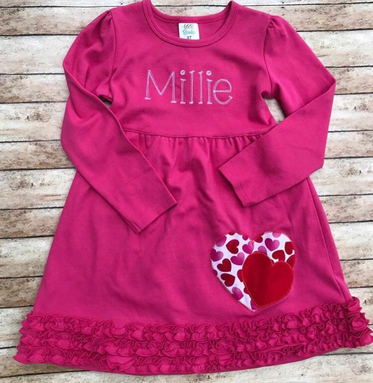 Pink Valentines Dress Embroidered Valentines Hearts Etsy