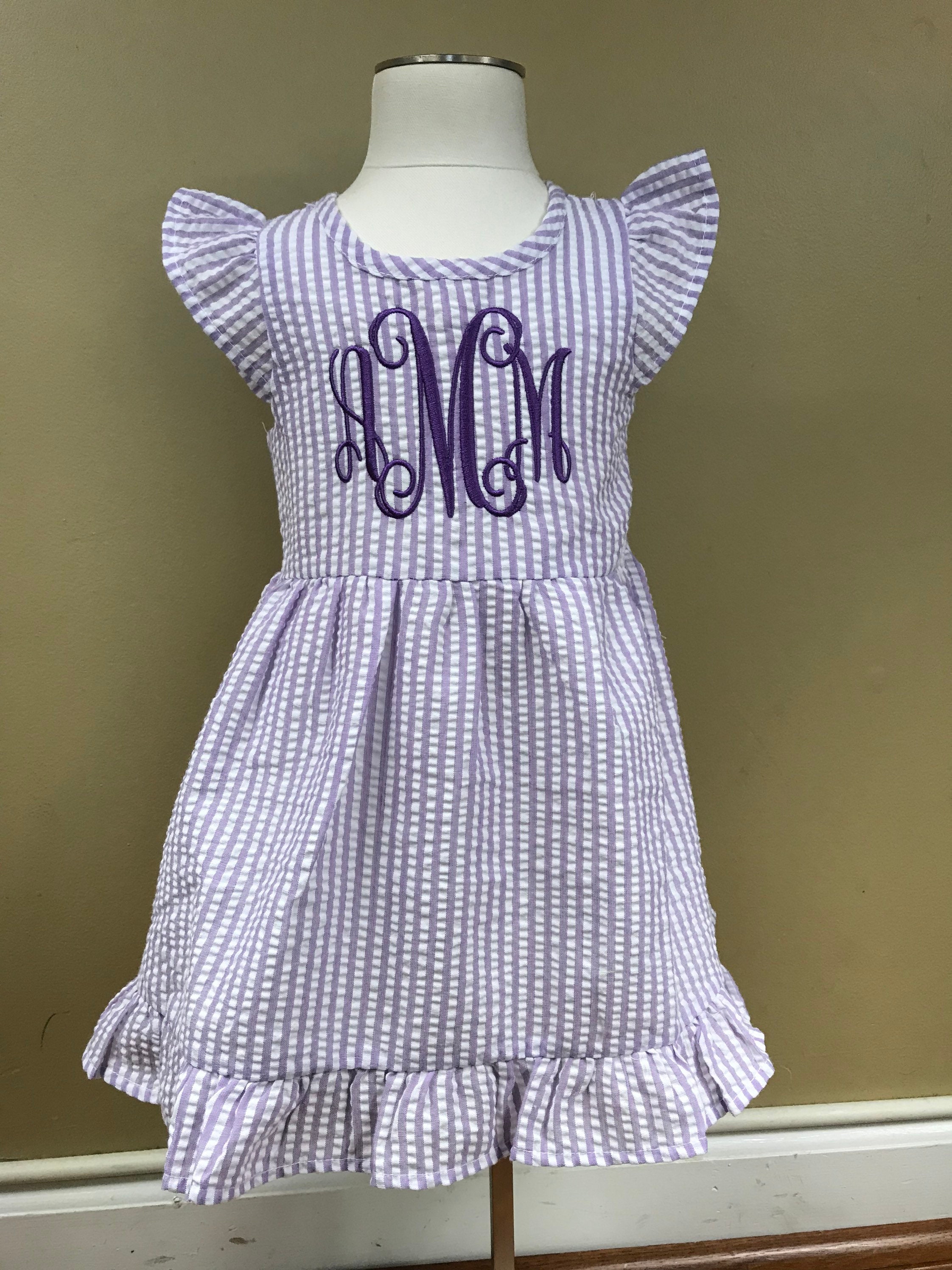 Monogrammed Girls Purple Seersucker Ruffle Dress Personalized | Etsy