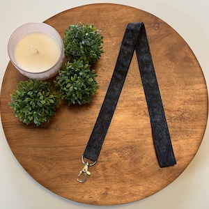 Black Tonal Fabric Lanyard, Minimalistic, Monochromatic, ID Badge Holder, Keychain, Key Fob , Teacher Gift, Breakaway
